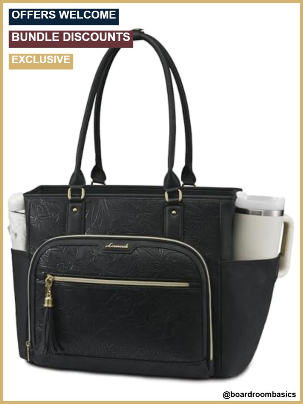 Vintage Leather Laptop Tote Bag with Large Cup Holder, 15.6 Inch Waterproof